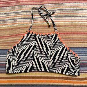 OP Ocean Pacific Black White Chevron High Neck Halter Bikini Top Coral Size S